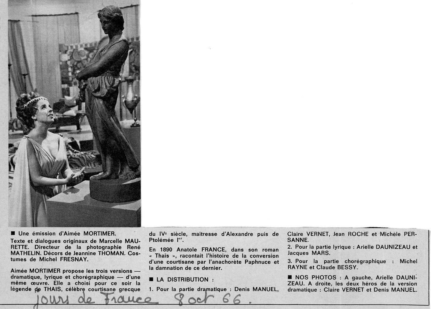 Ariel Daunizeau Le miroir à 3 faces Thaïs Jours de france 8 octobre 1966